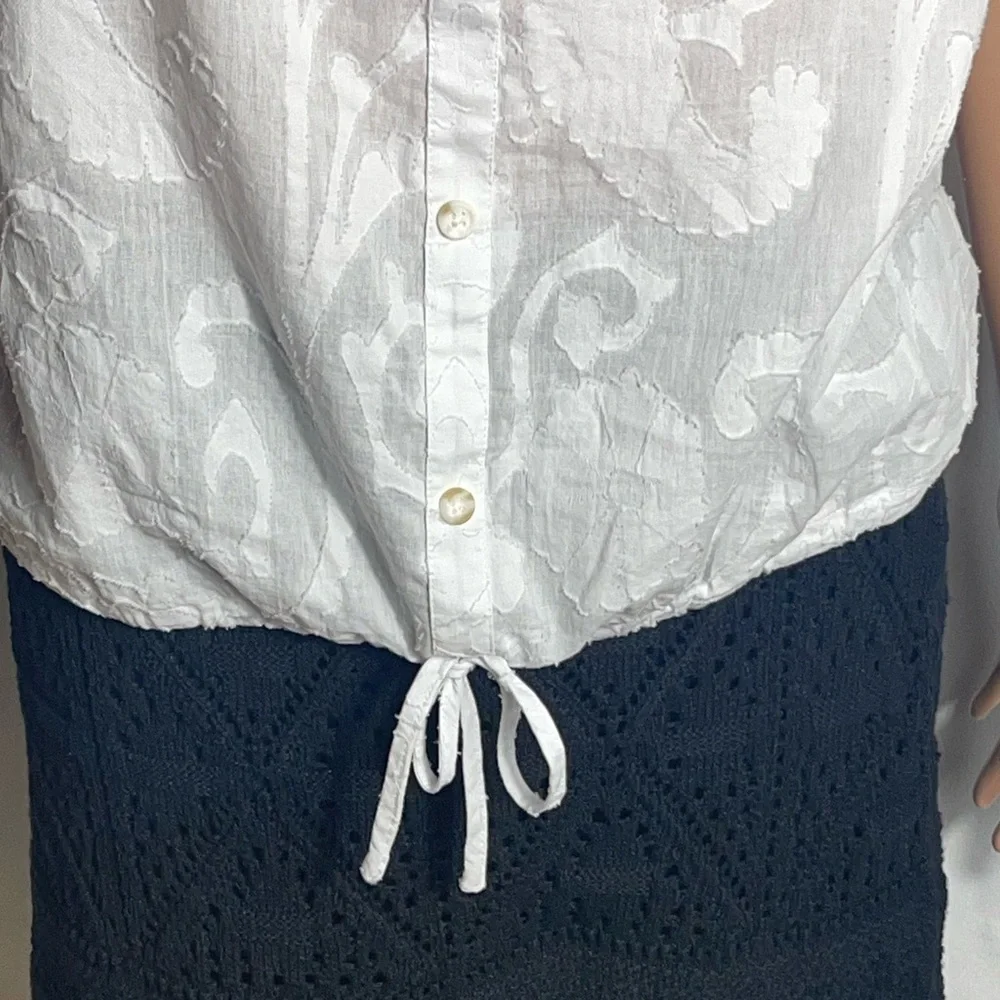 Laundry By Shelli Segal White Textured Cotton Blouse Flutter Sleeve Small - Picture 8 of 11